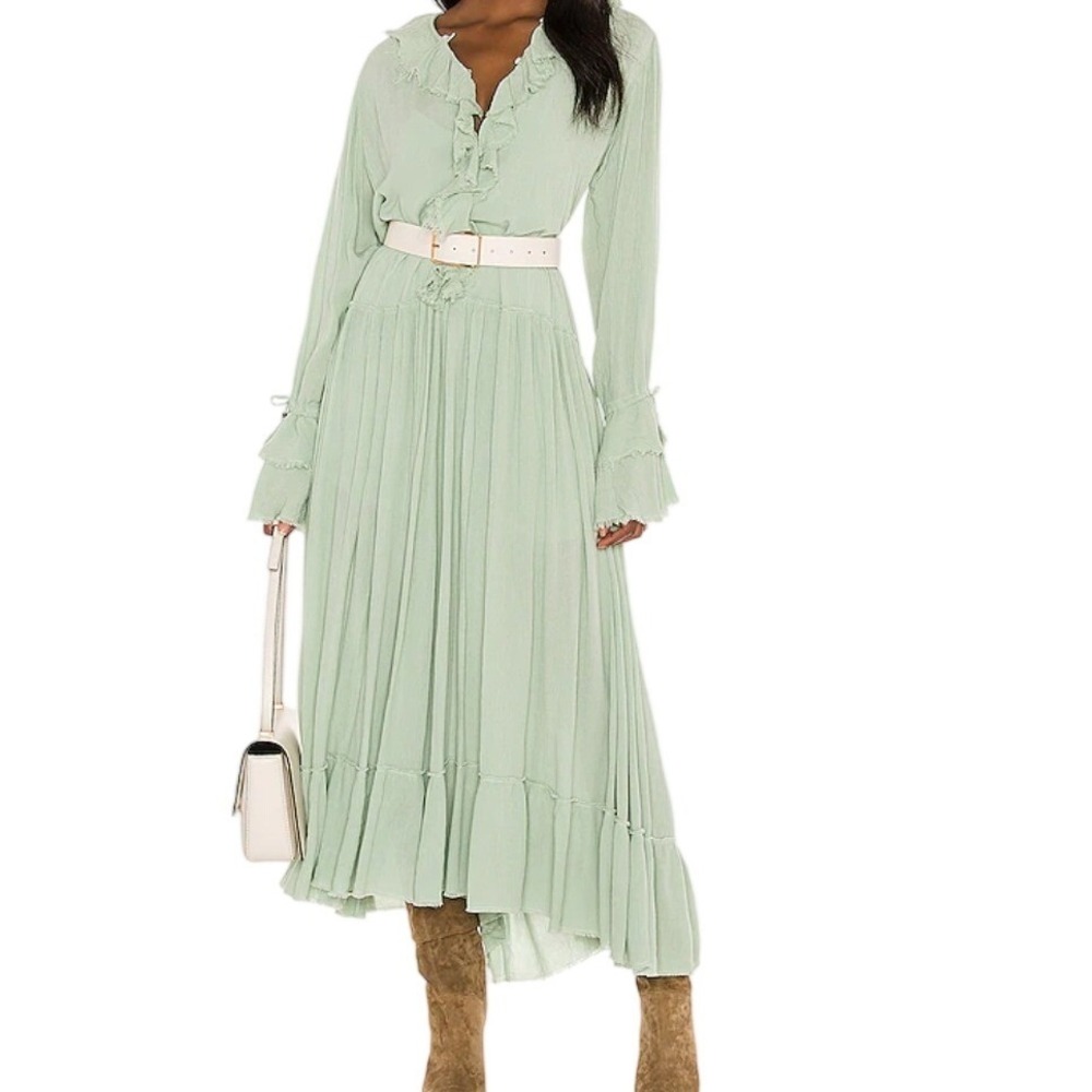 Free People Maxi Dress Sweet Darlin Boho Ruffle Fairy Festival Green L